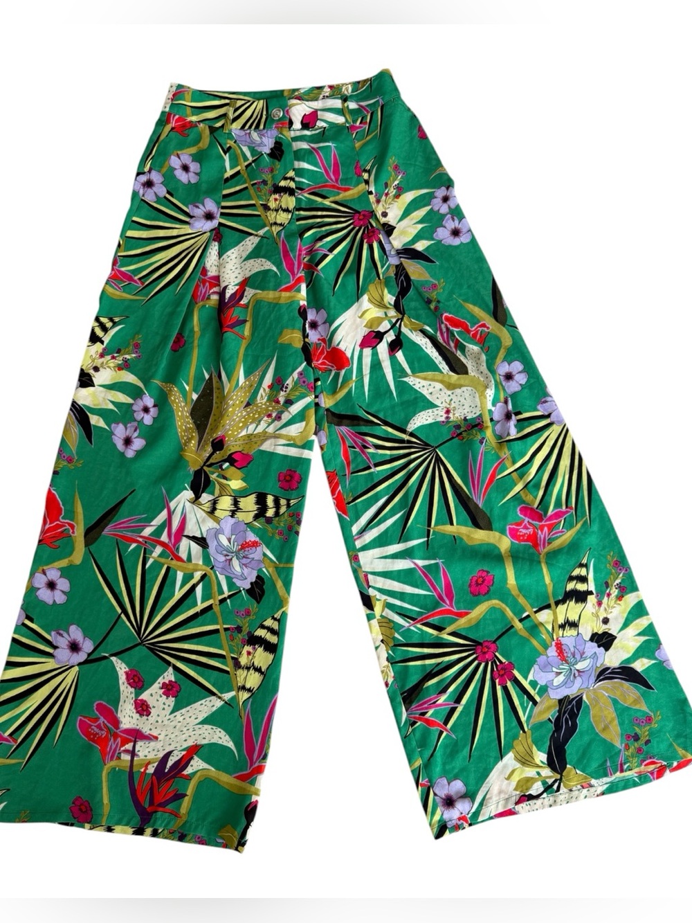 Tropical Wide-Leg Green Print Pants by MILK & HONEY Women’s size small